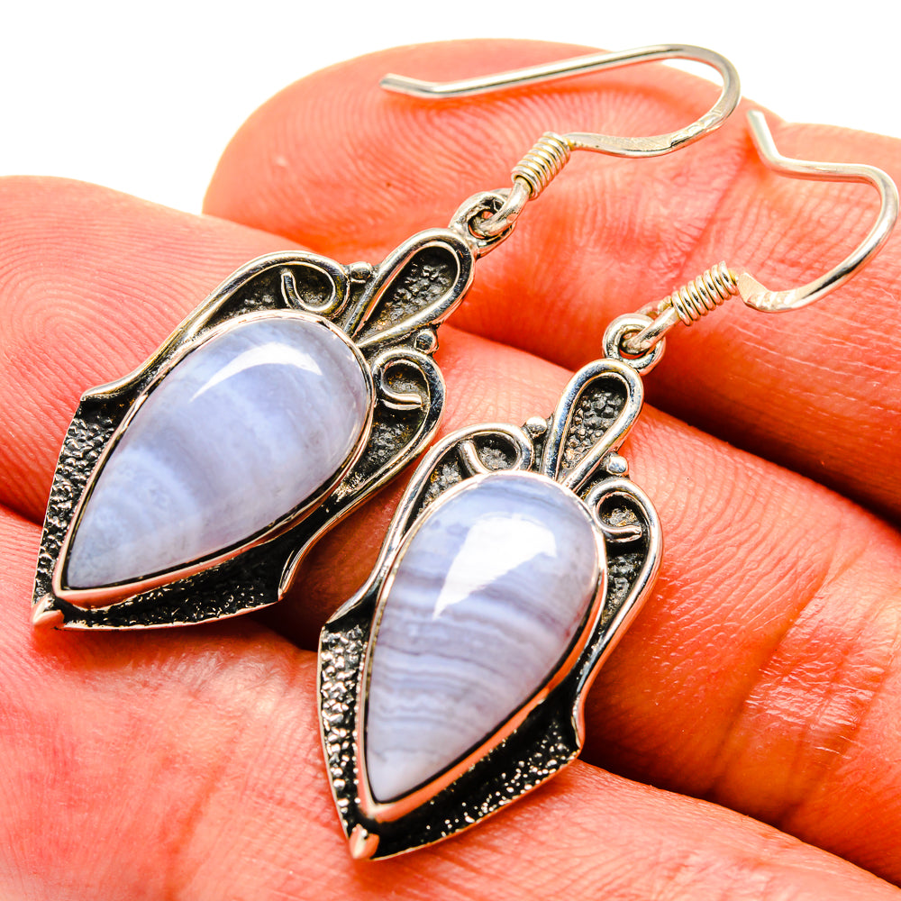 Blue Lace Agate Earrings handcrafted by Ana Silver Co - EARR415051