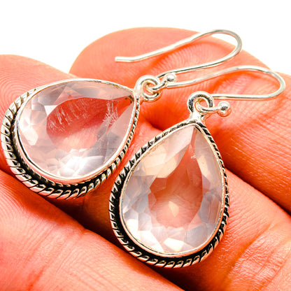 Rose quartz teardrop earrings in 925 sterling silver, faceted pink stones, hook backs
