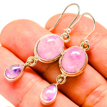 Pink moonstone drop earrings with oval and teardrop stones in gold-tone settings