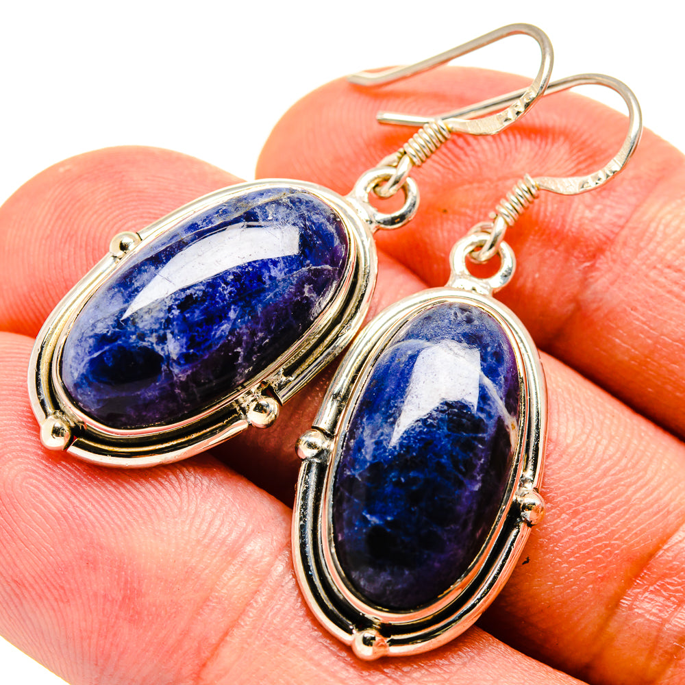 Sodalite oval drop earrings in 925 sterling silver with fishhook backs