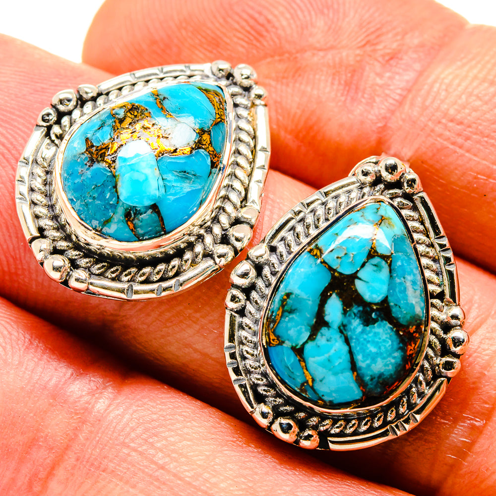 Blue Copper Composite Turquoise Earrings handcrafted by Ana Silver Co - EARR415170