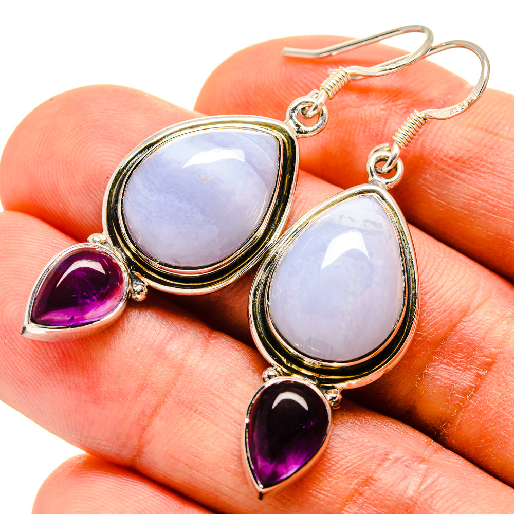 Blue Lace Agate Earrings handcrafted by Ana Silver Co - EARR415229