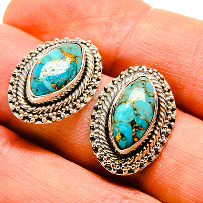 Blue Copper Composite Turquoise Earrings handcrafted by Ana Silver Co - EARR415253