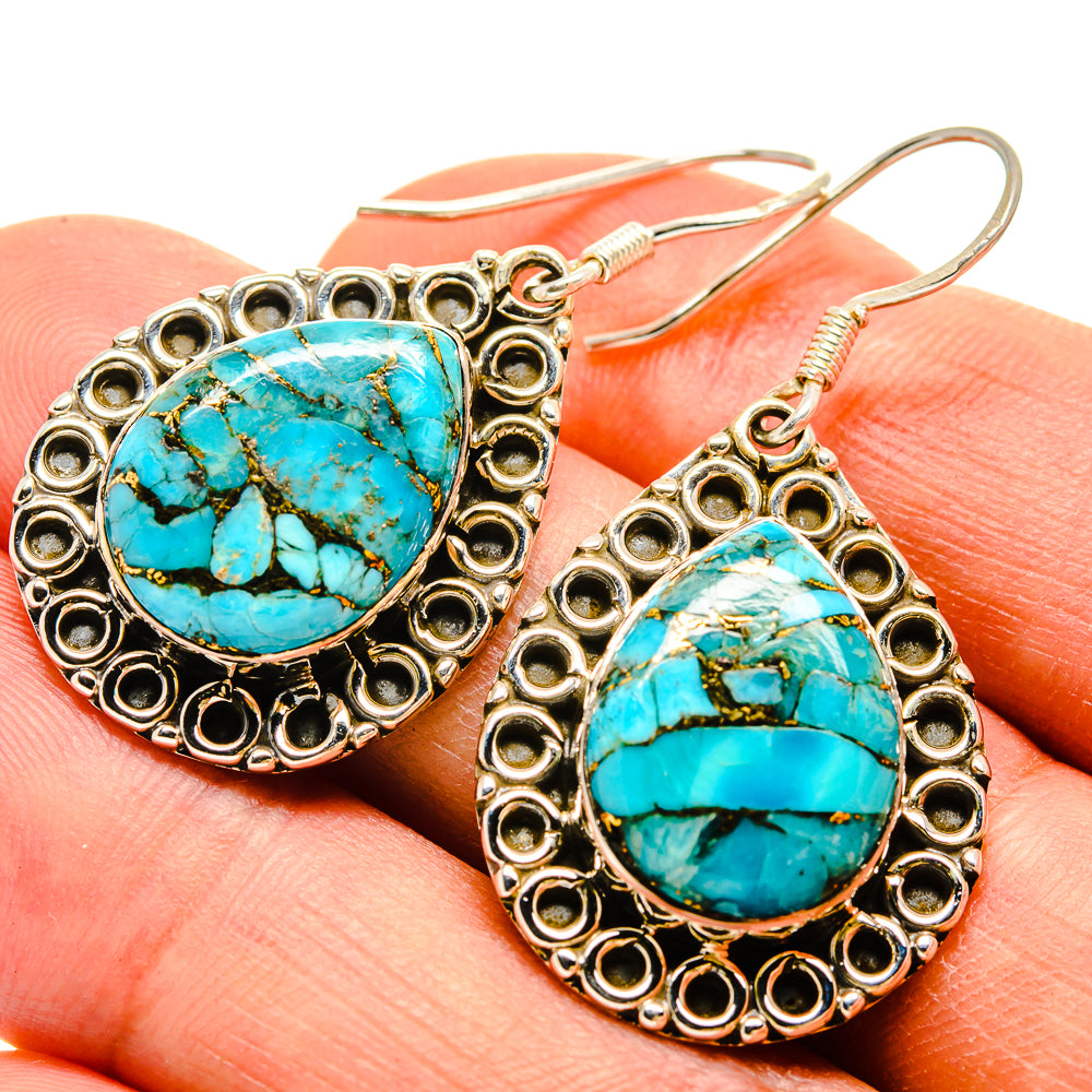 Blue Copper Composite Turquoise Earrings handcrafted by Ana Silver Co - EARR415254