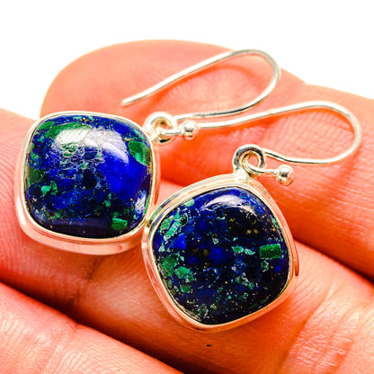 Oval azurite earrings in sterling silver with blue-green stone cabochons