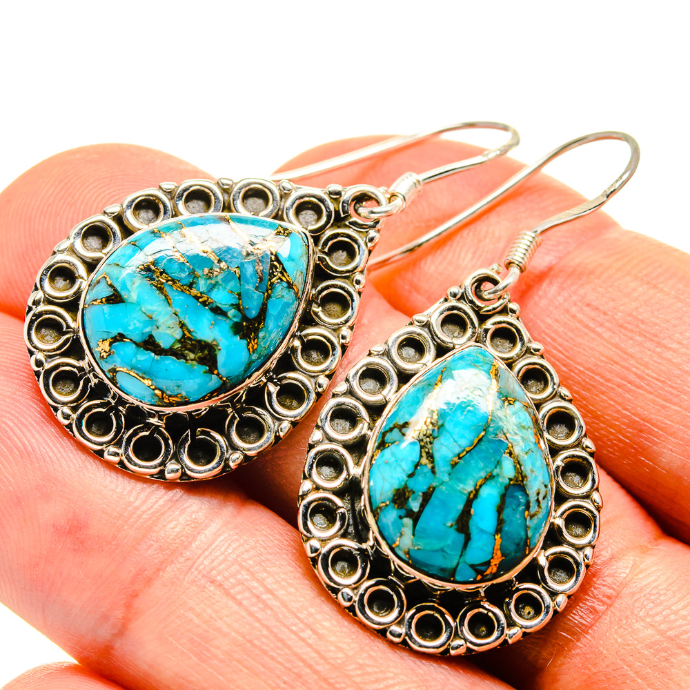 Blue Copper Composite Turquoise Earrings handcrafted by Ana Silver Co - EARR415317