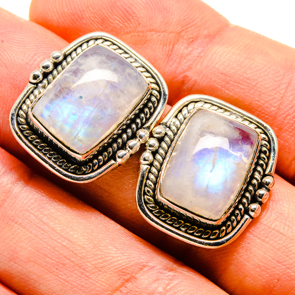 Rainbow Moonstone Earrings handcrafted by Ana Silver Co - EARR415338
