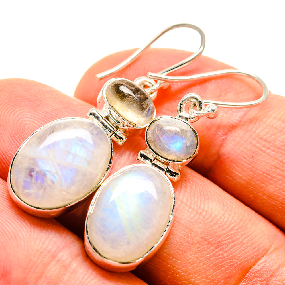 Rainbow Moonstone Earrings handcrafted by Ana Silver Co - EARR415350