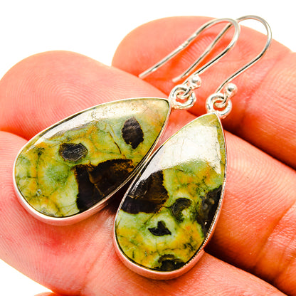Sterling silver teardrop opal earrings with green yellow black stone and fishhook backs
