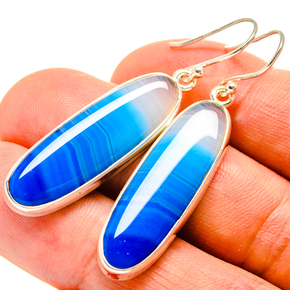Blue Botswana Agate Earrings handcrafted by Ana Silver Co - EARR415407