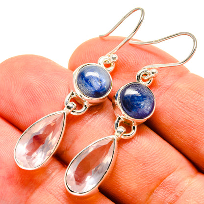Rose Quartz & Kyanite drop earrings: blue round stones, pink teardrop dangles, silver hooks