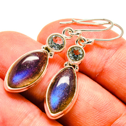 Labradorite drop earrings in 925 sterling silver with blue round accents