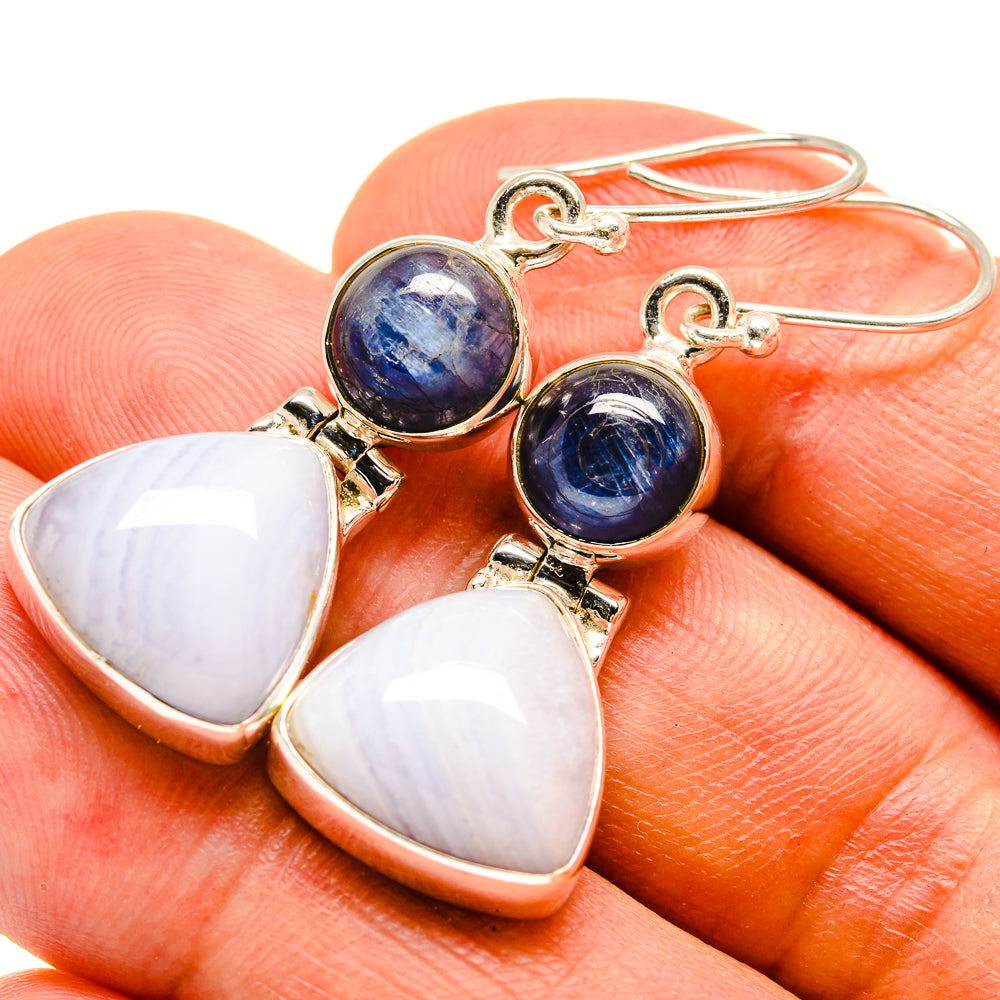 Blue Lace Agate Earrings handcrafted by Ana Silver Co - EARR415447