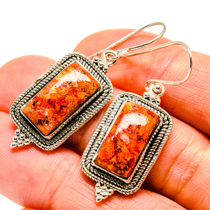 925 sterling silver coral sponge rectangular drop earrings with ornate textured frame