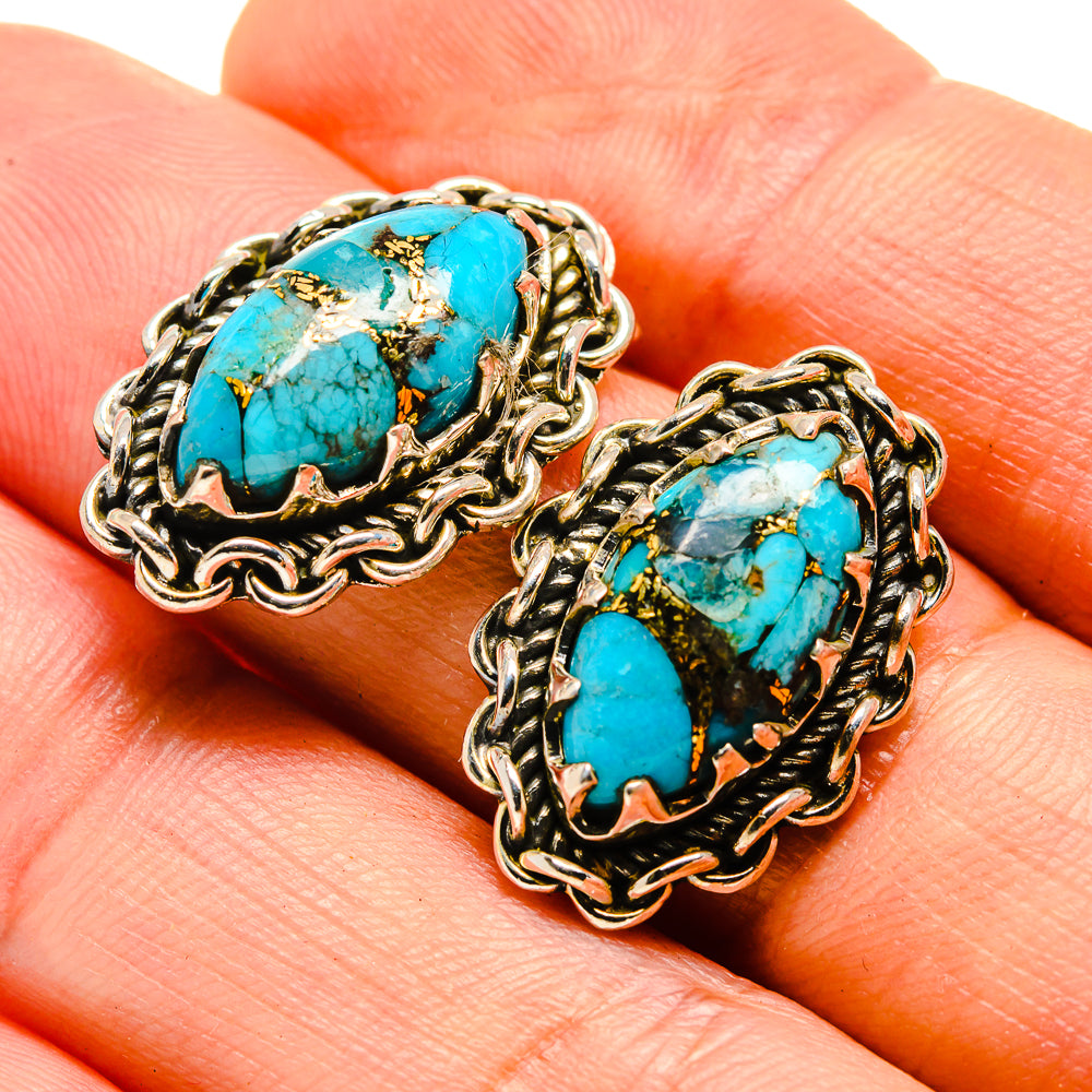 Blue Copper Composite Turquoise Earrings handcrafted by Ana Silver Co - EARR415500