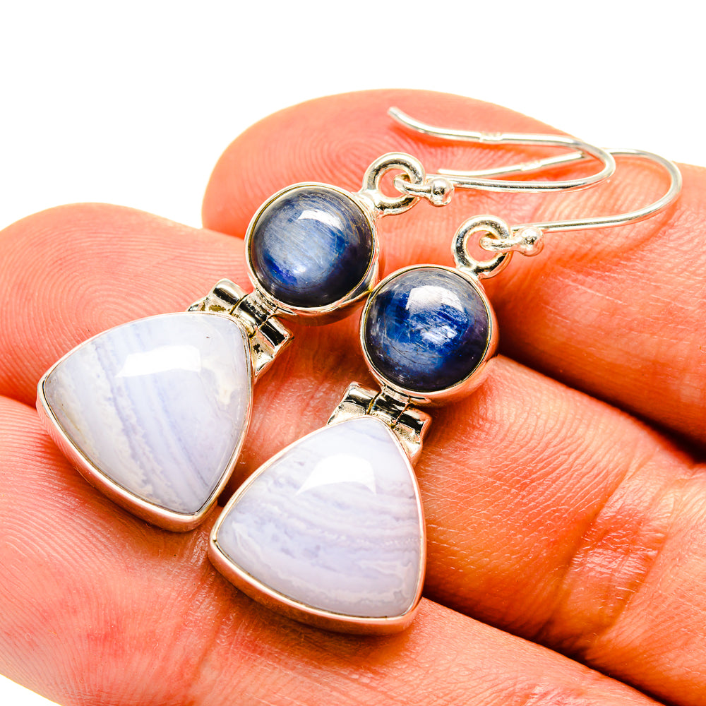 Blue Lace Agate Earrings handcrafted by Ana Silver Co - EARR415531