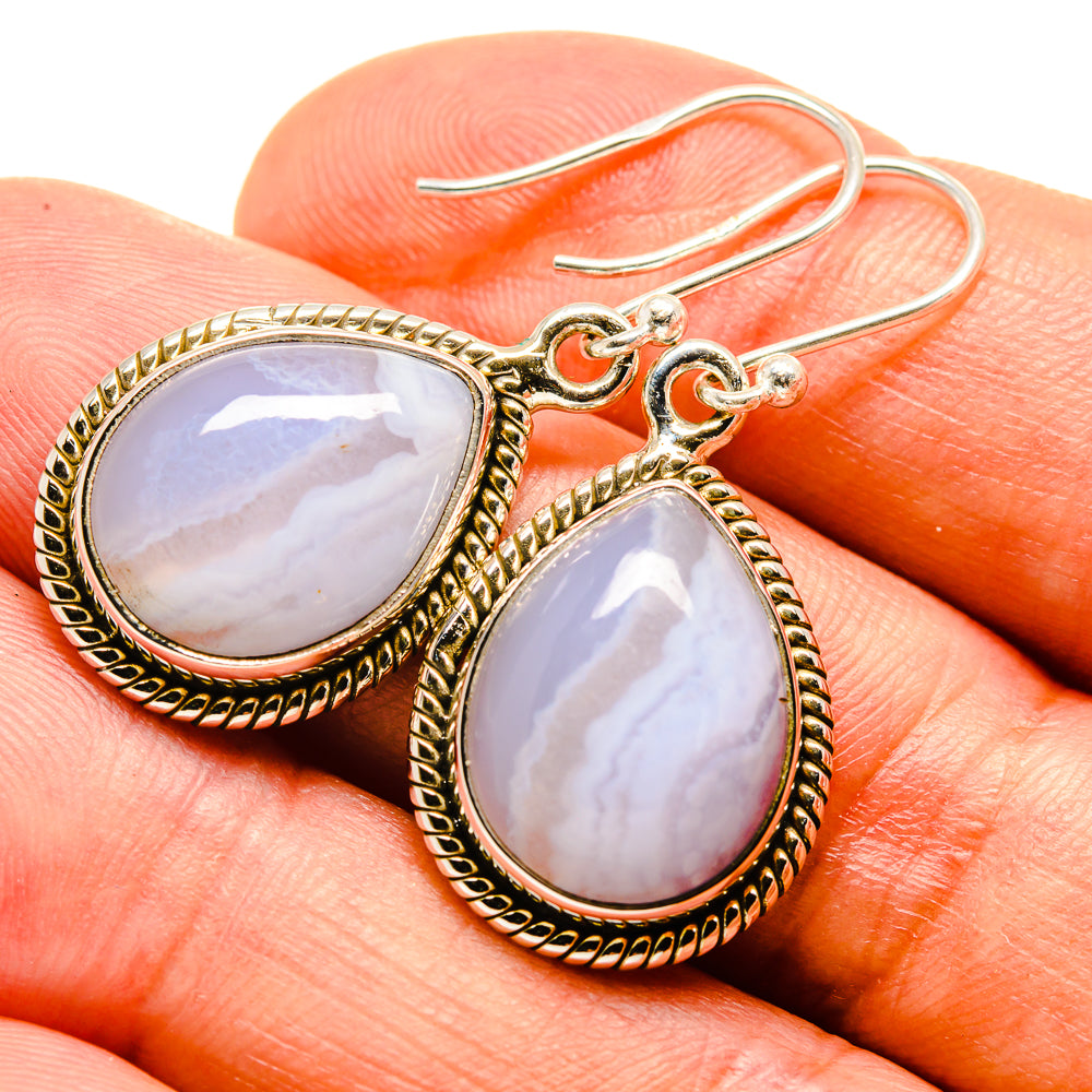 Blue Lace Agate Earrings handcrafted by Ana Silver Co - EARR415535