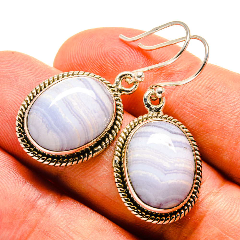 Blue Lace Agate Earrings handcrafted by Ana Silver Co - EARR415542