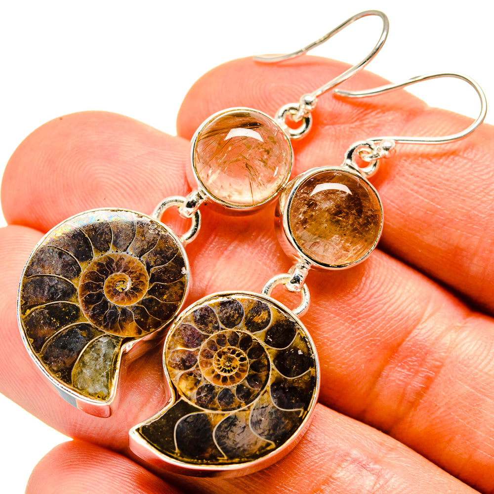 Ammonite Fossil Earrings handcrafted by Ana Silver Co - EARR415549