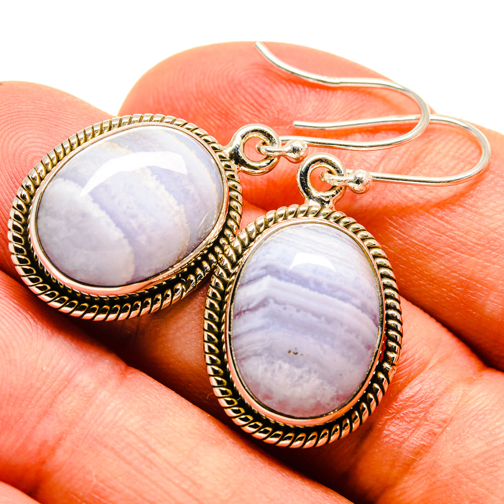 Blue Lace Agate Earrings handcrafted by Ana Silver Co - EARR415596