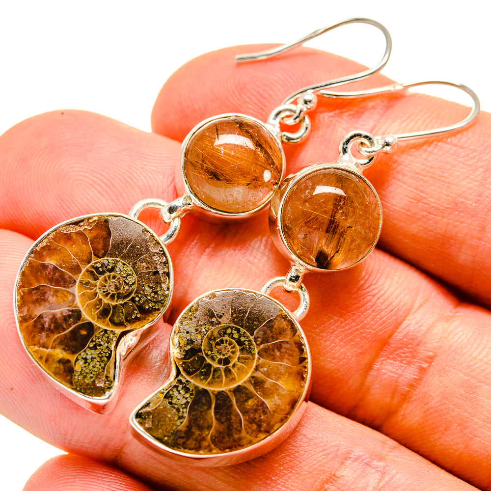 Ammonite Fossil Earrings handcrafted by Ana Silver Co - EARR415597