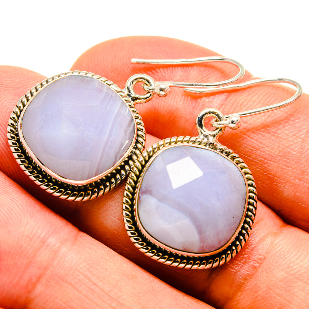 Blue Lace Agate Earrings handcrafted by Ana Silver Co - EARR415626