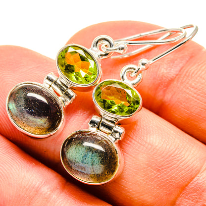 925 sterling silver peridot and labradorite dangle earrings, green and iridescent ovals