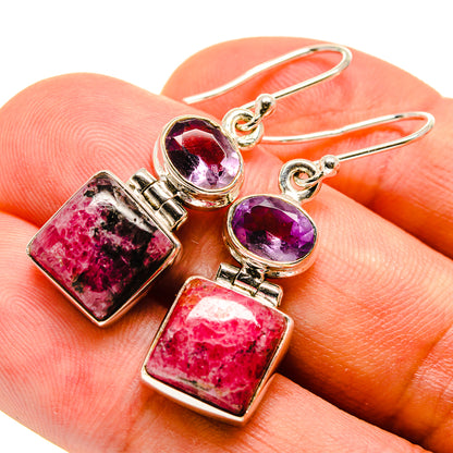 Rhodonite, Amethyst Earrings handcrafted by Ana Silver Co - EARR415664