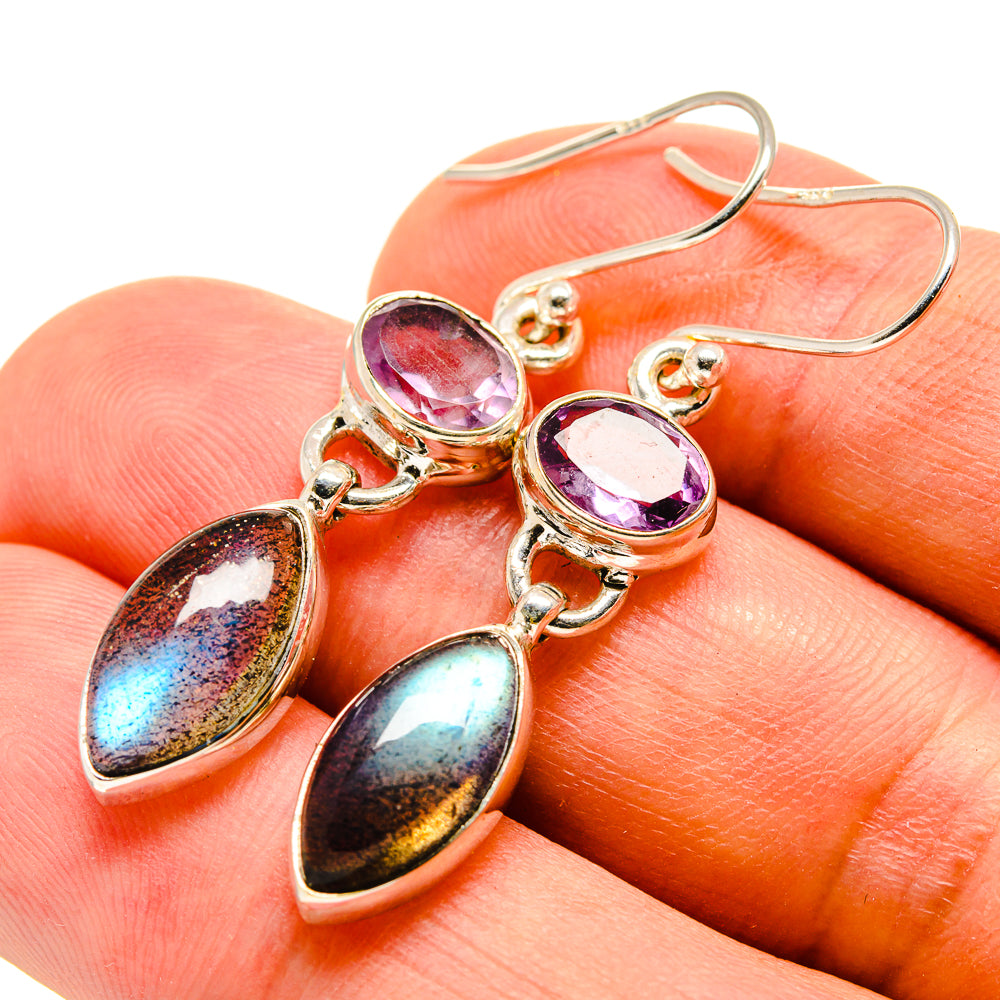 Labradorite, Amethyst Earrings handcrafted by Ana Silver Co - EARR415676