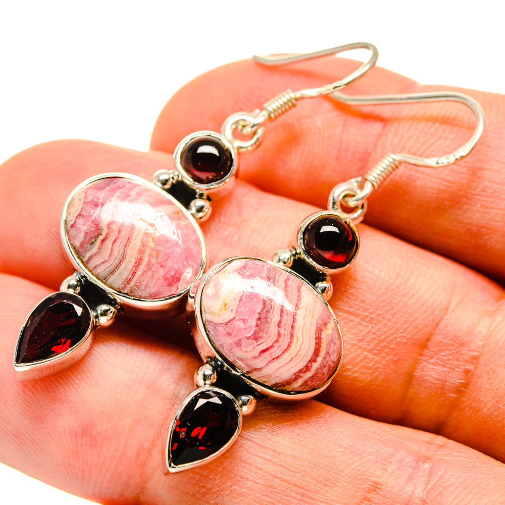 Rhodochrosite, Garnet Earrings handcrafted by Ana Silver Co - EARR415684
