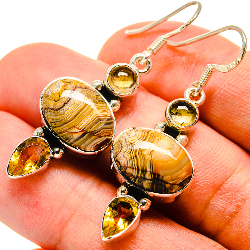 Laguna Lace Agate, Citrine Earrings handcrafted by Ana Silver Co - EARR415686