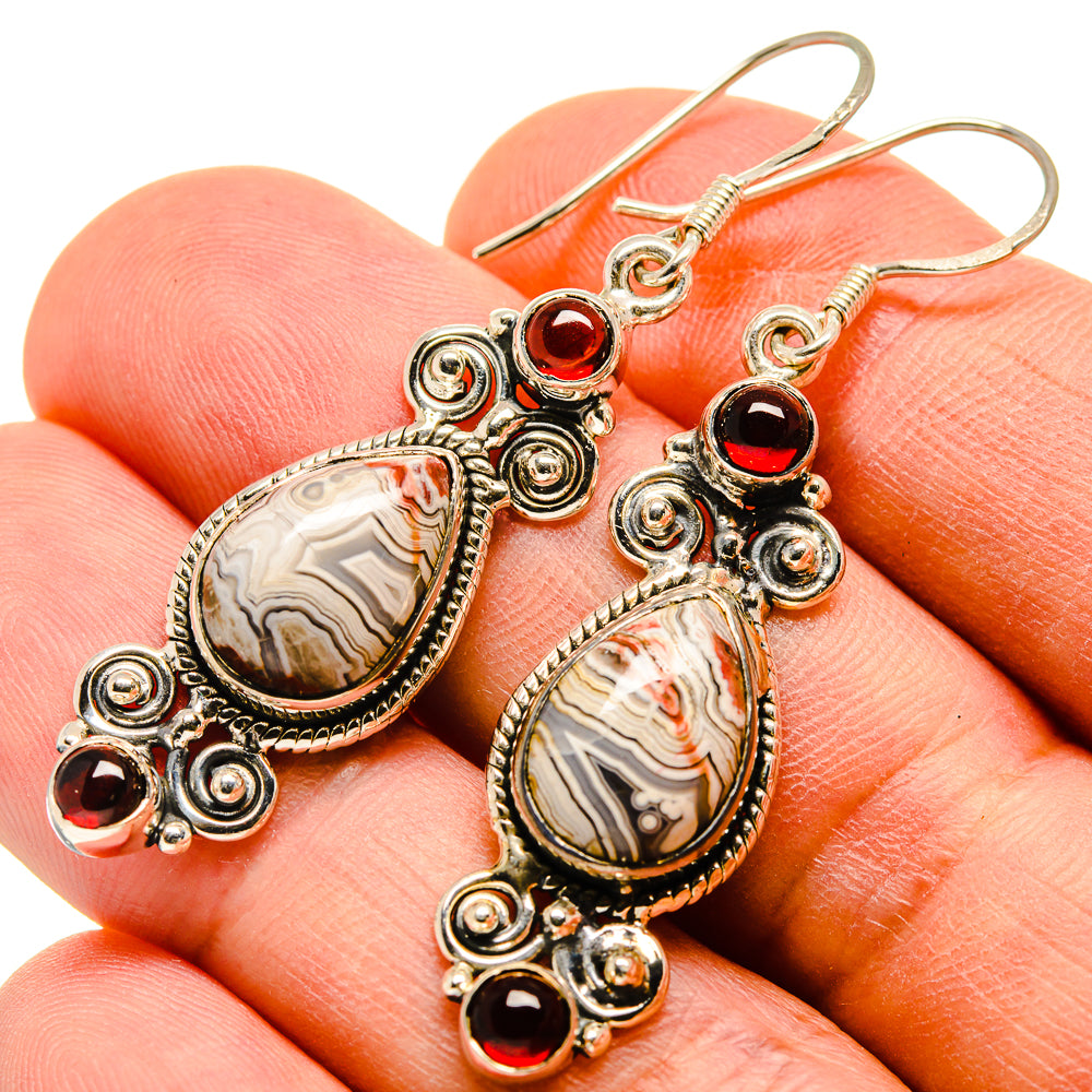 Crazy Lace Agate, Garnet Earrings handcrafted by Ana Silver Co - EARR415691