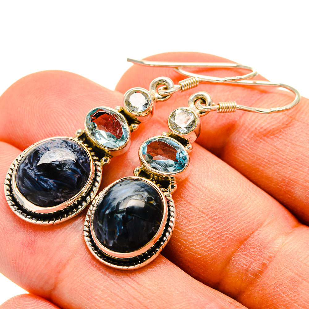Pietersite, Blue Topaz Earrings handcrafted by Ana Silver Co - EARR415692