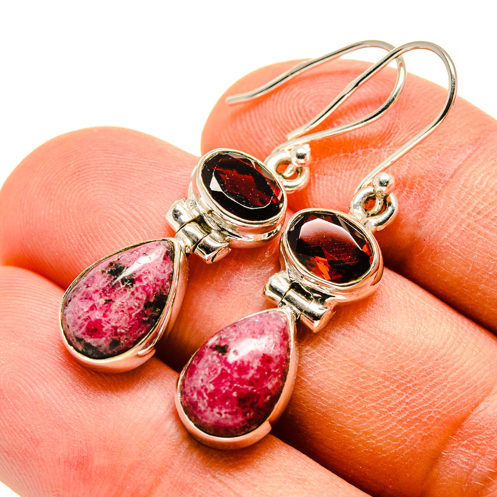 Rhodonite, Garnet Earrings handcrafted by Ana Silver Co - EARR415696
