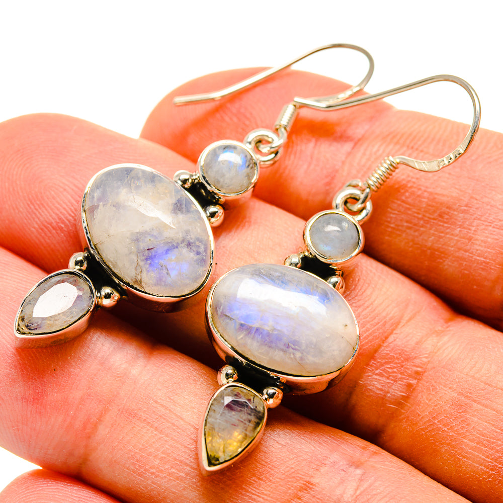 Rainbow Moonstone Earrings handcrafted by Ana Silver Co - EARR415697