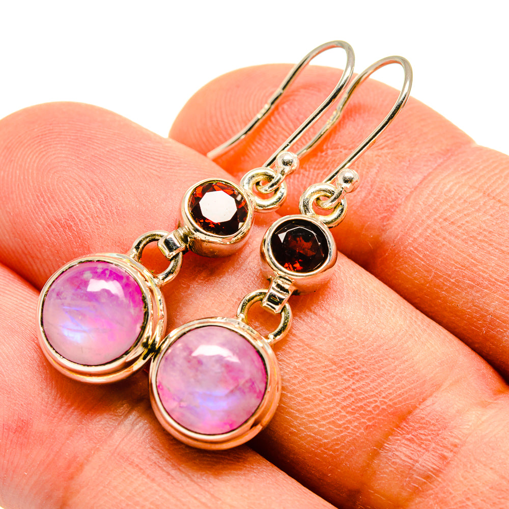 Pink Moonstone, Garnet Earrings handcrafted by Ana Silver Co - EARR415701
