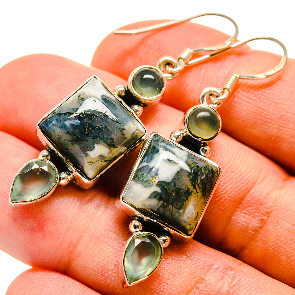 Green Moss Agate, Prehnite Earrings handcrafted by Ana Silver Co - EARR415707