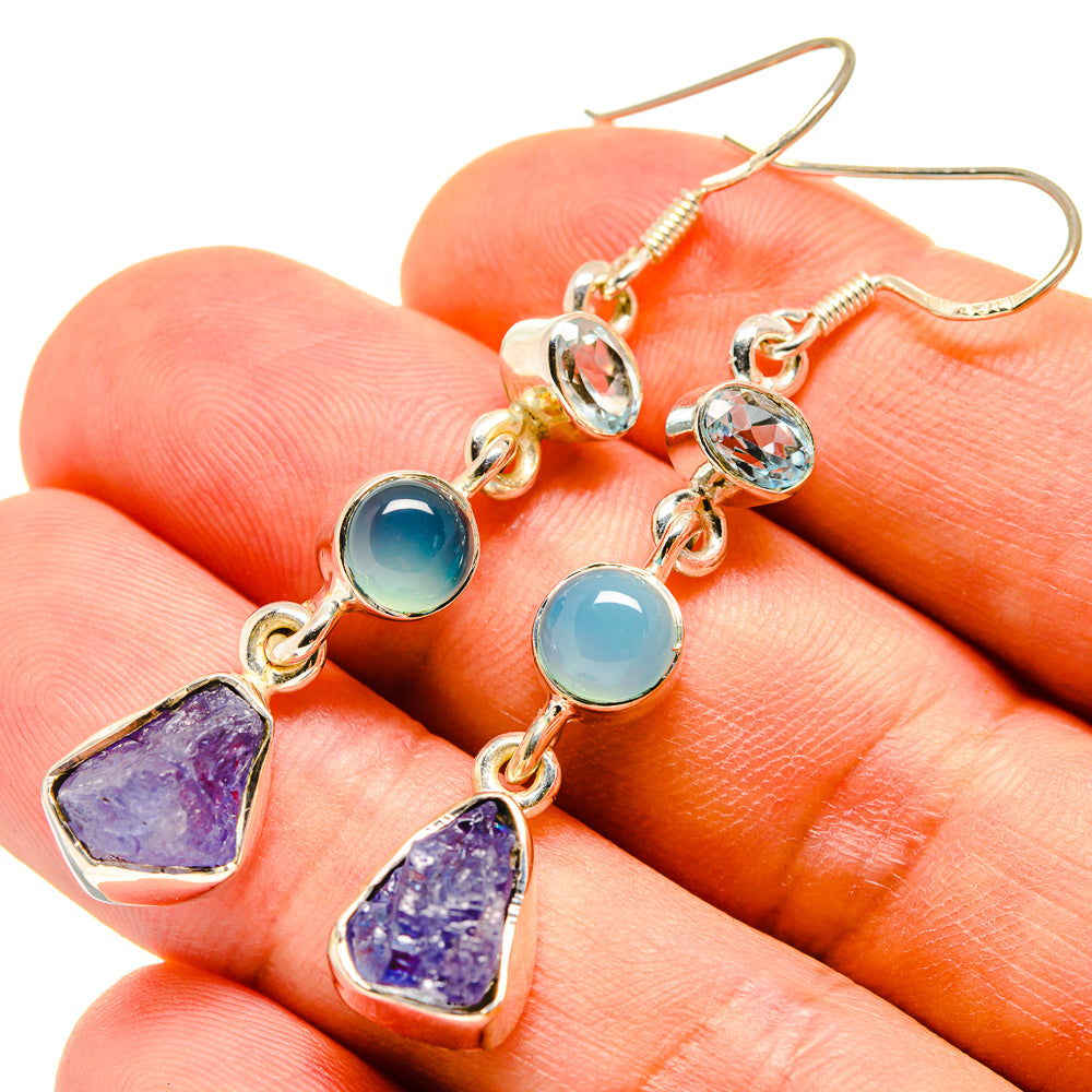 Tanzanite, Aqua Chalcedony, Blue Topaz Earrings handcrafted by Ana Silver Co - EARR415708