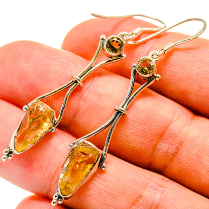 Sterling silver citrine drop earrings with rough yellow stones and lever backs