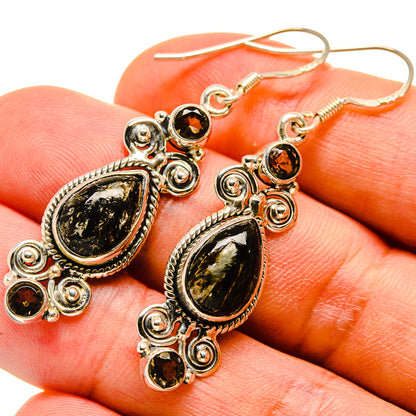 Golden Seraphinite, Smoky Quartz Earrings handcrafted by Ana Silver Co - EARR415714