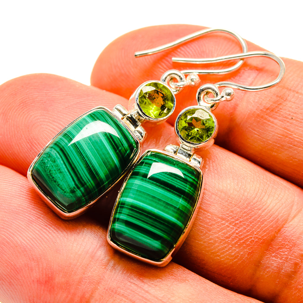 Malachite, Peridot Earrings handcrafted by Ana Silver Co - EARR415718