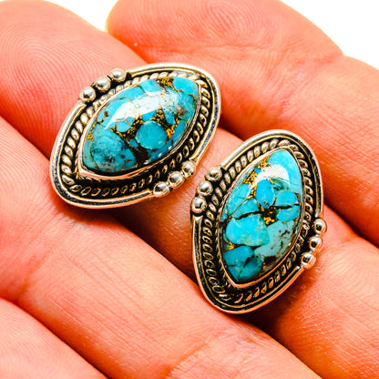 Blue Copper Composite Turquoise Earrings handcrafted by Ana Silver Co - EARR415721