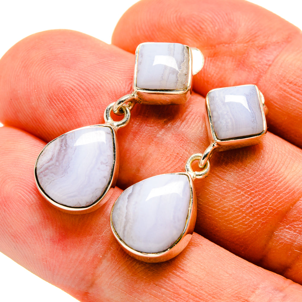 Blue Lace Agate Earrings handcrafted by Ana Silver Co - EARR415729