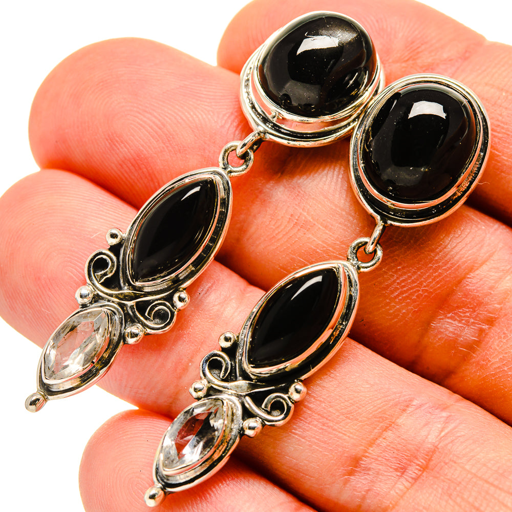 Black Onyx, White Quartz Earrings handcrafted by Ana Silver Co - EARR415730