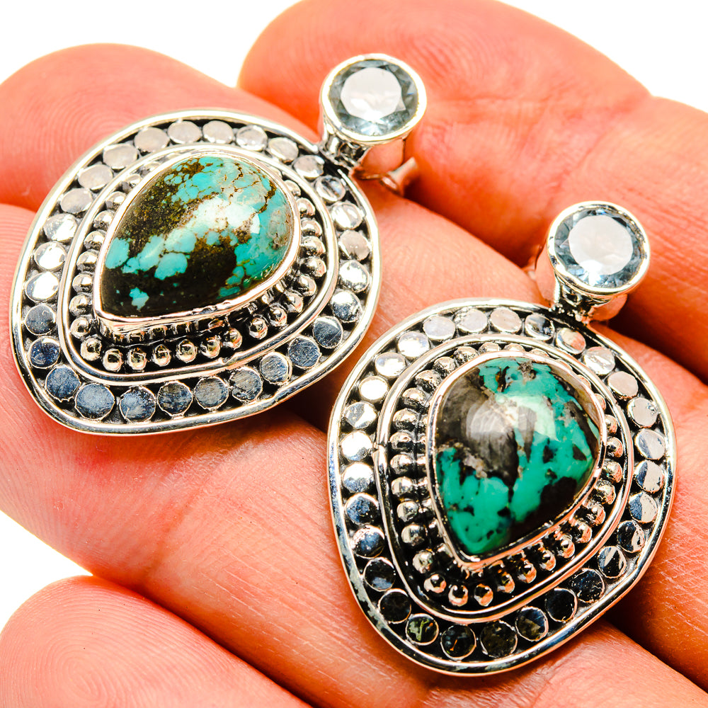 Tibetan Turquoise, Blue Topaz Earrings handcrafted by Ana Silver Co - EARR415734