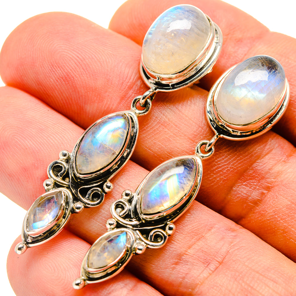 Rainbow Moonstone Earrings handcrafted by Ana Silver Co - EARR415736