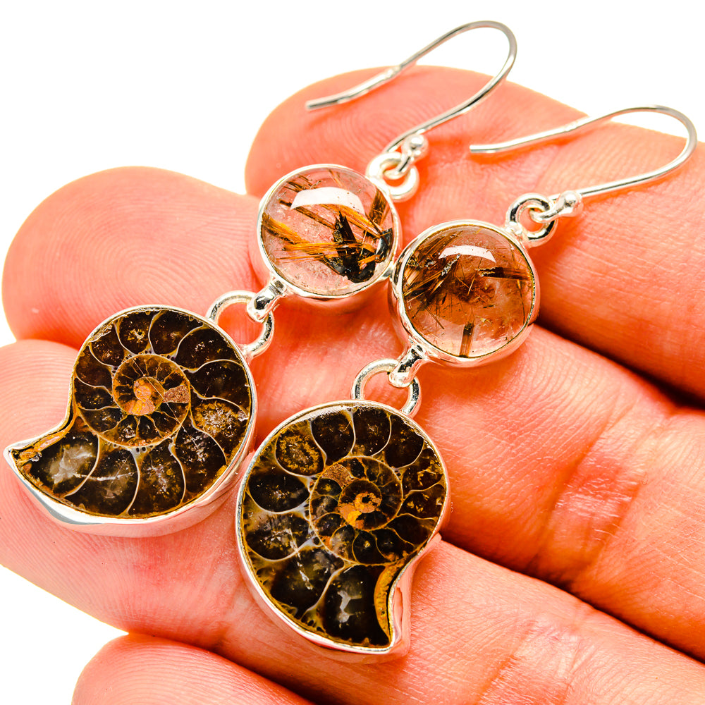 Ammonite Fossil Earrings handcrafted by Ana Silver Co - EARR415749