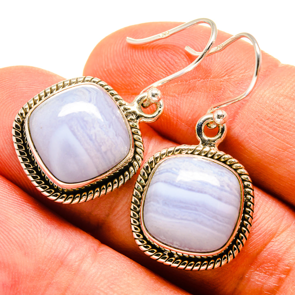 Blue Lace Agate Earrings handcrafted by Ana Silver Co - EARR415751