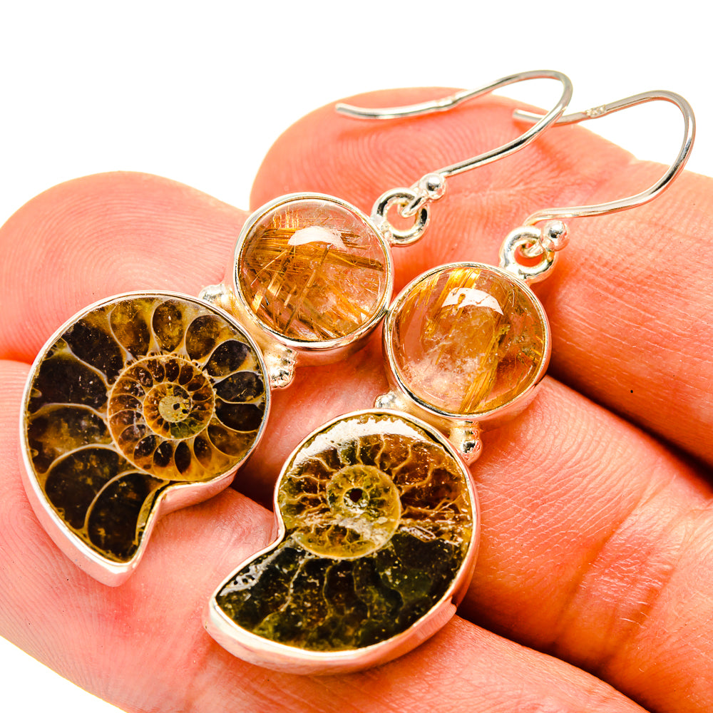 Ammonite Fossil Earrings handcrafted by Ana Silver Co - EARR415779