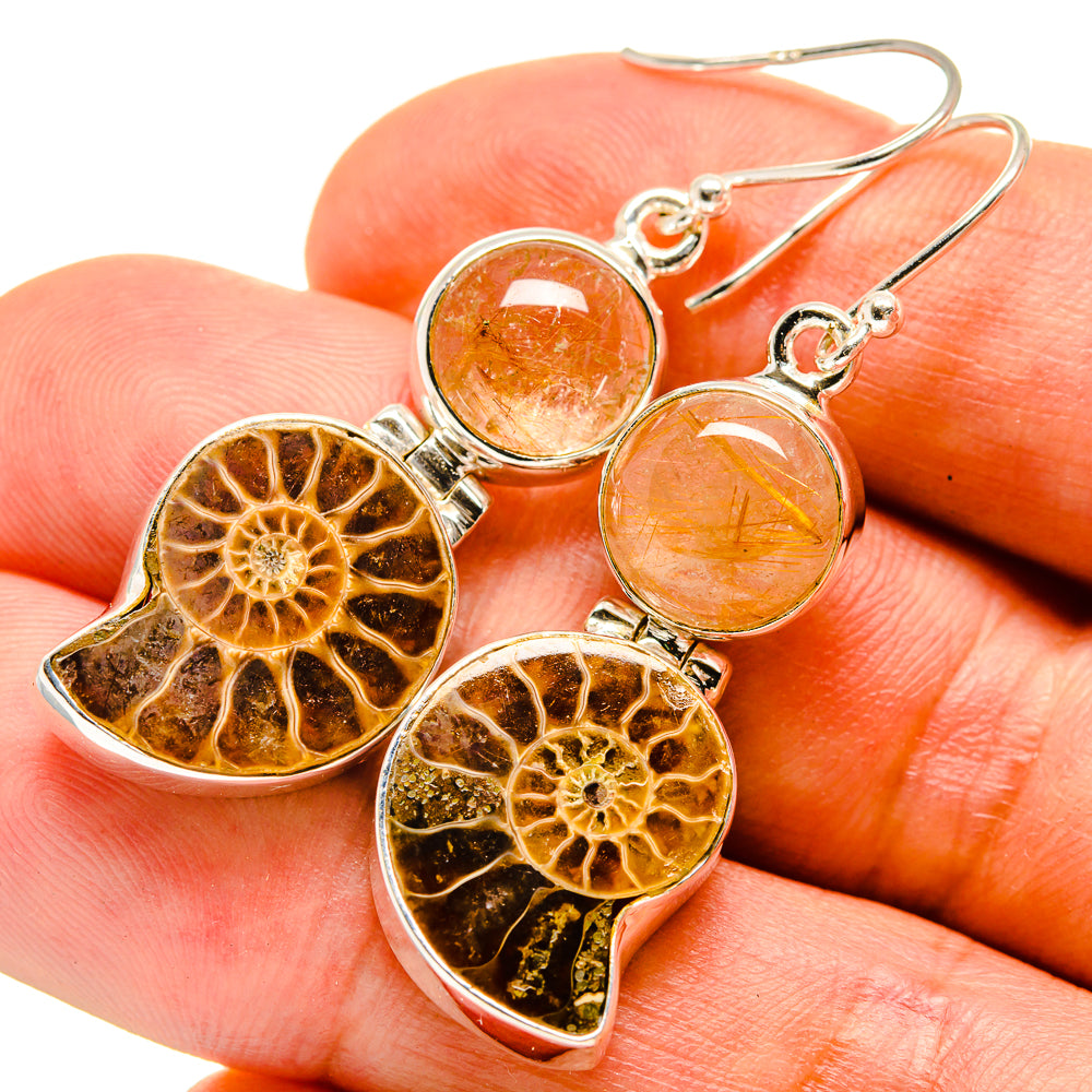 Ammonite Fossil Earrings handcrafted by Ana Silver Co - EARR415782